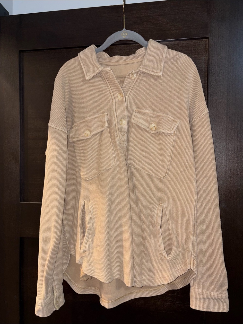 Thread & Supply Beige Ribbed Button-Up Pullover - Picture 4 of 4